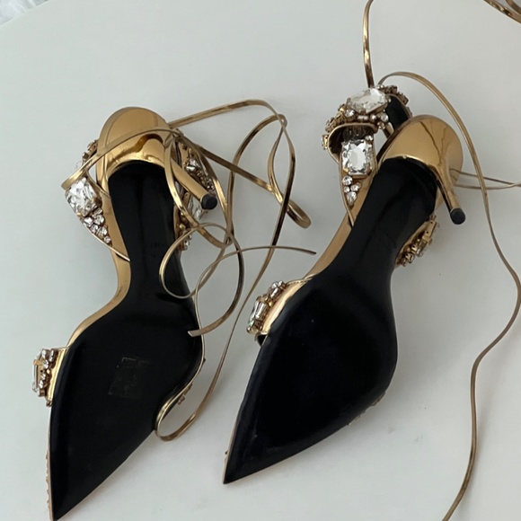 TOM FORD Metallic Crystal Ankle-Tie Sandals - Picture 4 of 4